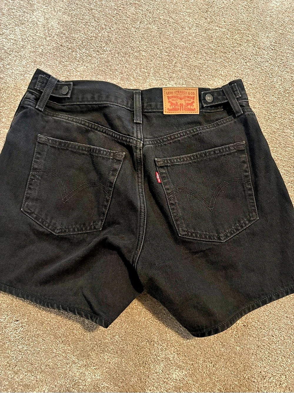 Levi's 501 Cinch Waist Shorts Black Denim Mid Thigh- Waist 29